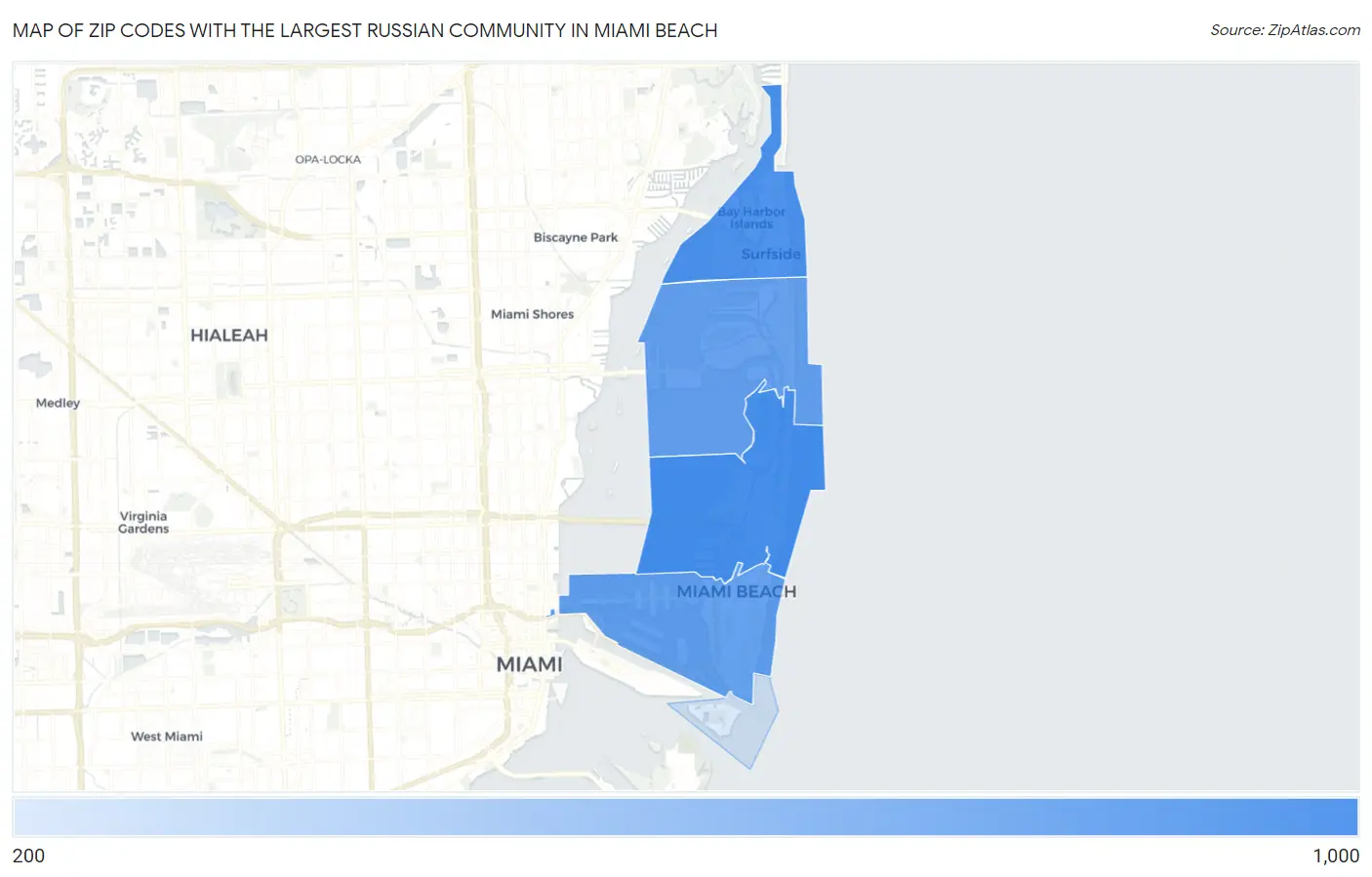 Zip Codes with the Largest Russian Community in Miami Beach Map