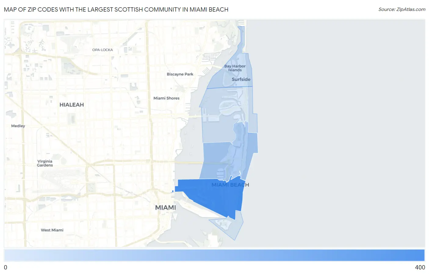 Zip Codes with the Largest Scottish Community in Miami Beach Map