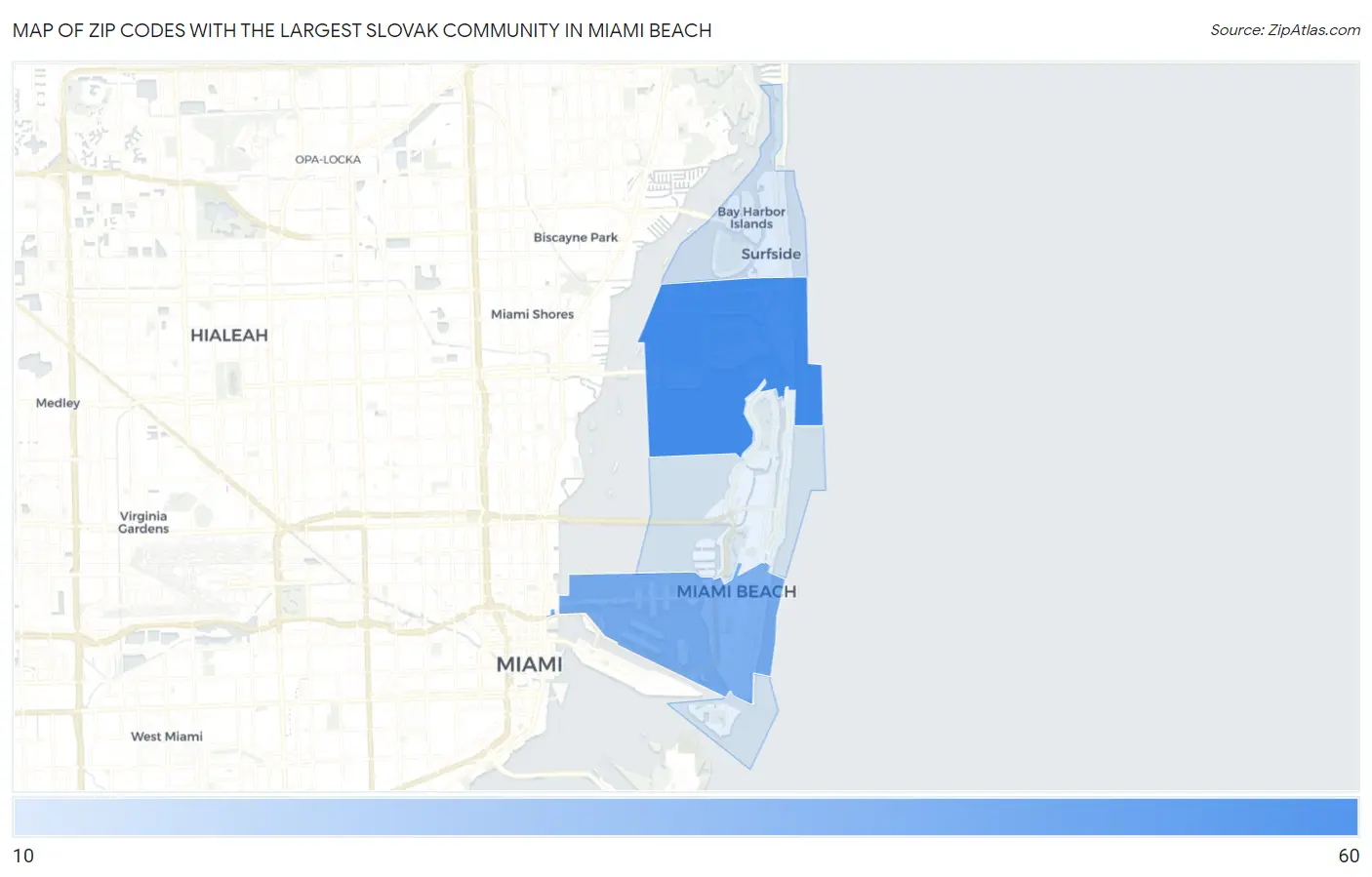 Zip Codes with the Largest Slovak Community in Miami Beach Map
