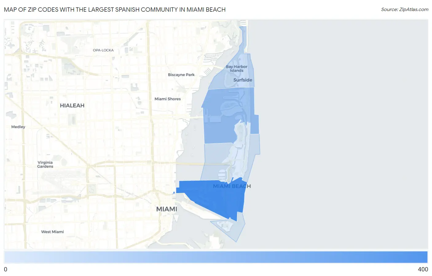 Zip Codes with the Largest Spanish Community in Miami Beach Map
