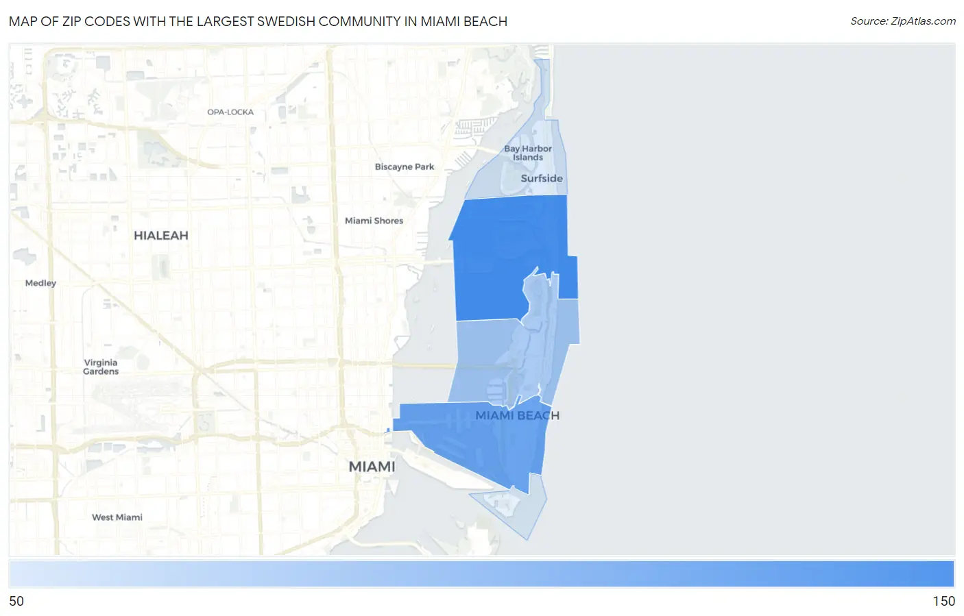 Zip Codes with the Largest Swedish Community in Miami Beach Map