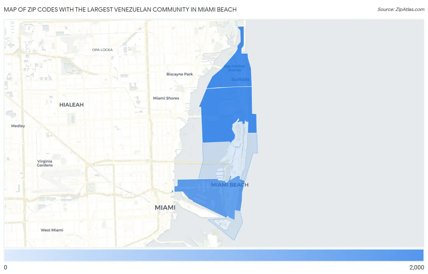 Zip Codes with the Largest Venezuelan Community in Miami Beach Map