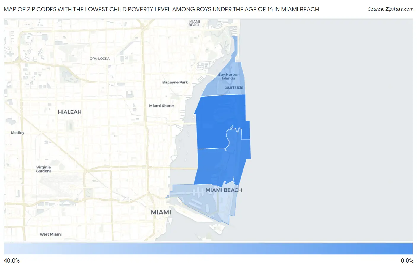 Zip Codes with the Lowest Child Poverty Level Among Boys Under the Age of 16 in Miami Beach Map