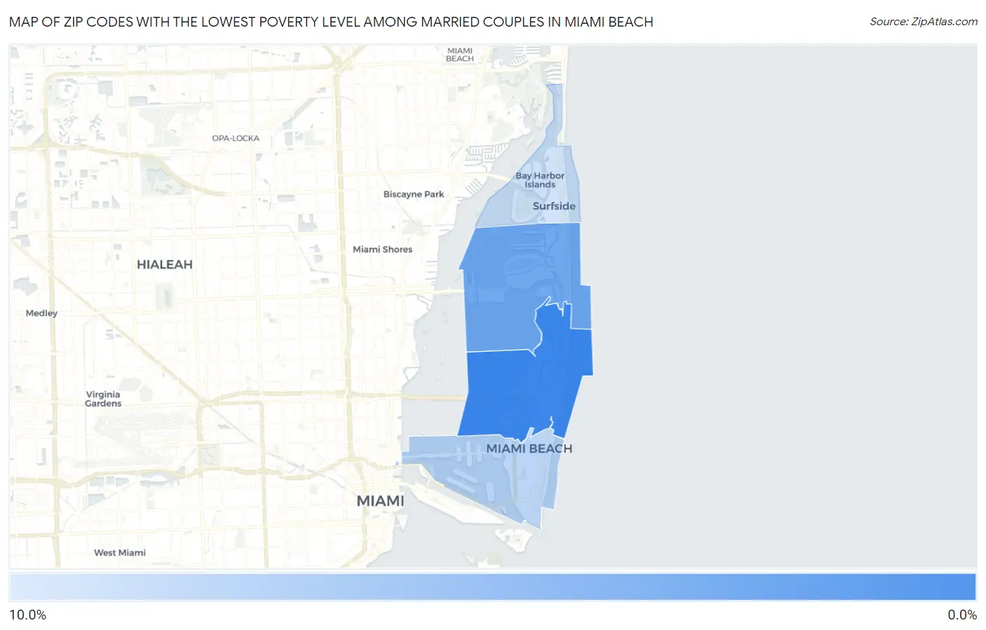 Zip Codes with the Lowest Poverty Level Among Married Couples in Miami Beach Map