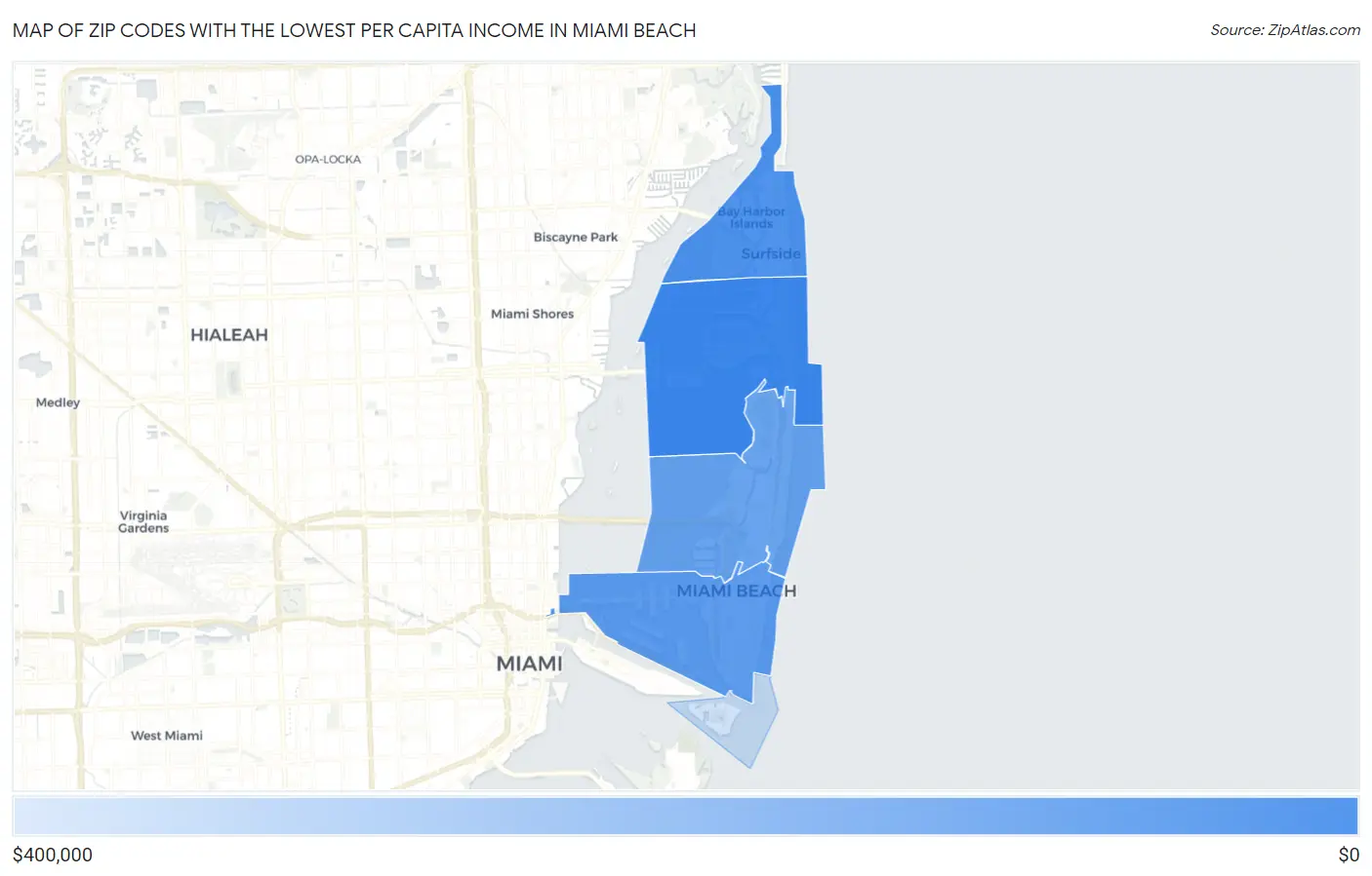 Zip Codes with the Lowest Per Capita Income in Miami Beach Map