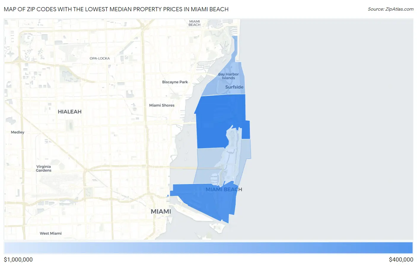 Zip Codes with the Lowest Median Property Prices in Miami Beach Map