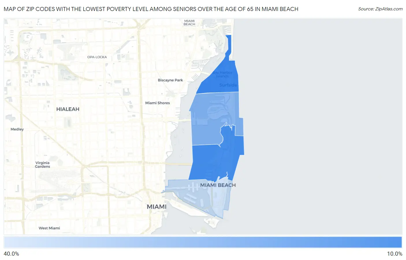 Zip Codes with the Lowest Poverty Level Among Seniors Over the Age of 65 in Miami Beach Map