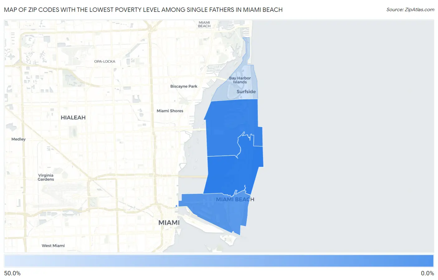 Zip Codes with the Lowest Poverty Level Among Single Fathers in Miami Beach Map