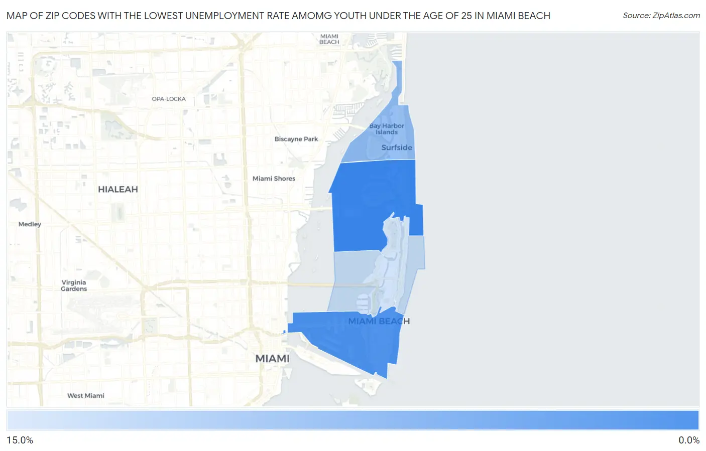 Zip Codes with the Lowest Unemployment Rate Amomg Youth Under the Age of 25 in Miami Beach Map