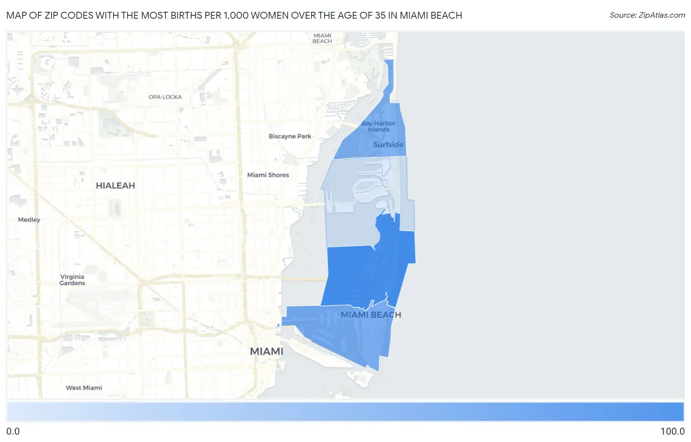Zip Codes with the Most Births per 1,000 Women Over the Age of 35 in Miami Beach Map