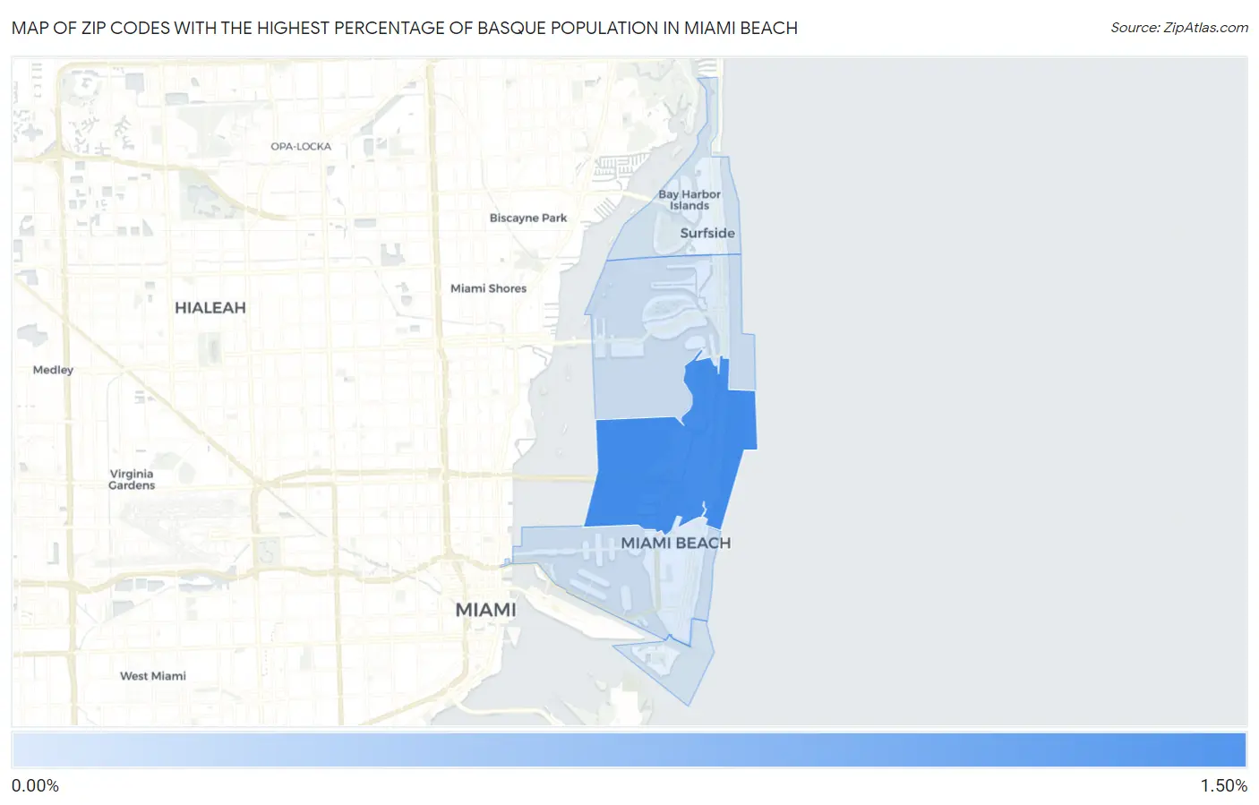 Zip Codes with the Highest Percentage of Basque Population in Miami Beach Map
