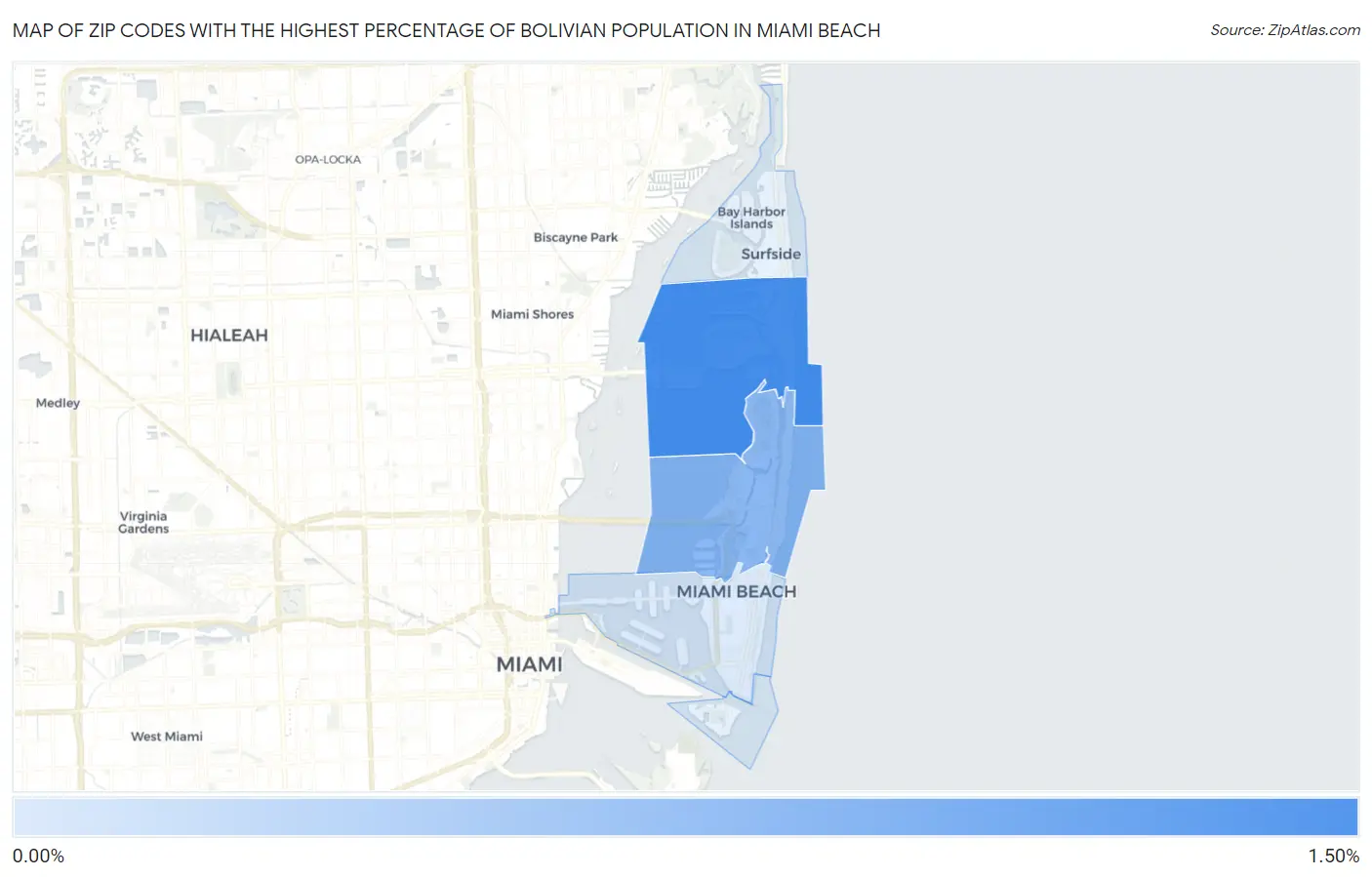 Zip Codes with the Highest Percentage of Bolivian Population in Miami Beach Map