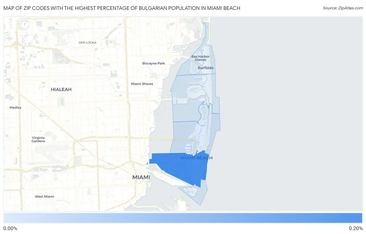 Zip Codes with the Highest Percentage of Bulgarian Population in Miami Beach Map