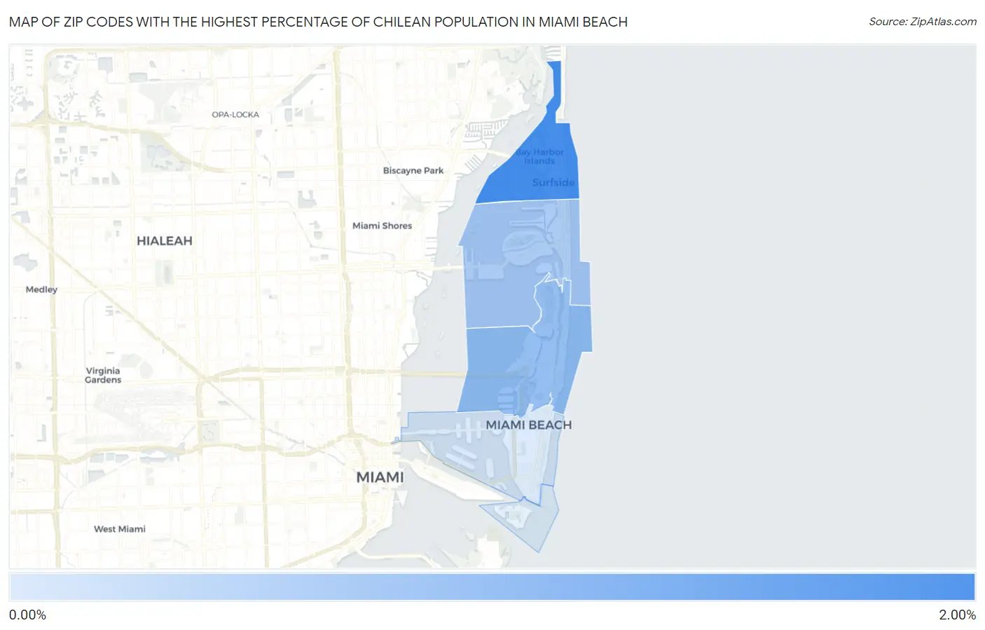 Zip Codes with the Highest Percentage of Chilean Population in Miami Beach Map