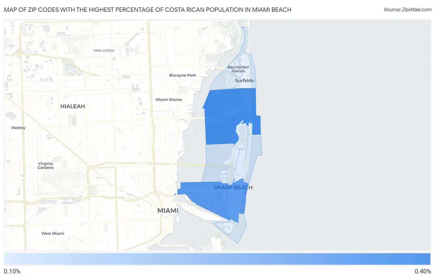 Zip Codes with the Highest Percentage of Costa Rican Population in Miami Beach Map