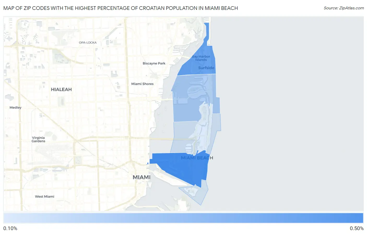 Zip Codes with the Highest Percentage of Croatian Population in Miami Beach Map
