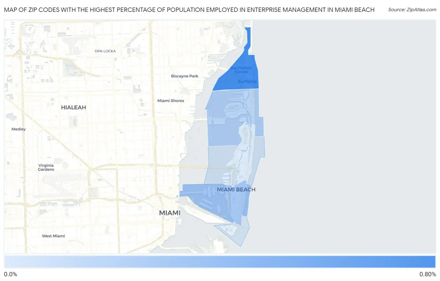 Zip Codes with the Highest Percentage of Population Employed in Enterprise Management in Miami Beach Map
