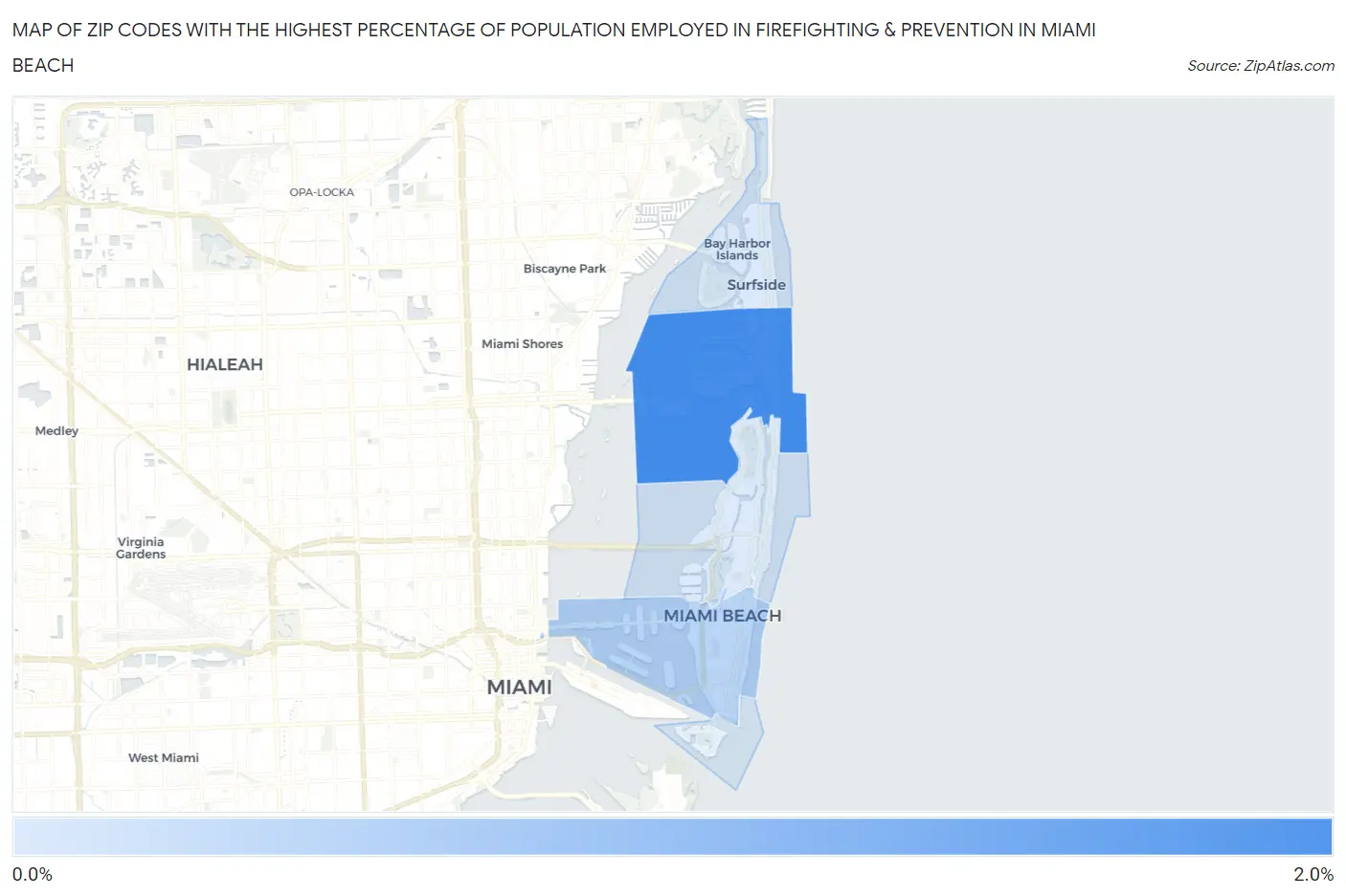 Zip Codes with the Highest Percentage of Population Employed in Firefighting & Prevention in Miami Beach Map