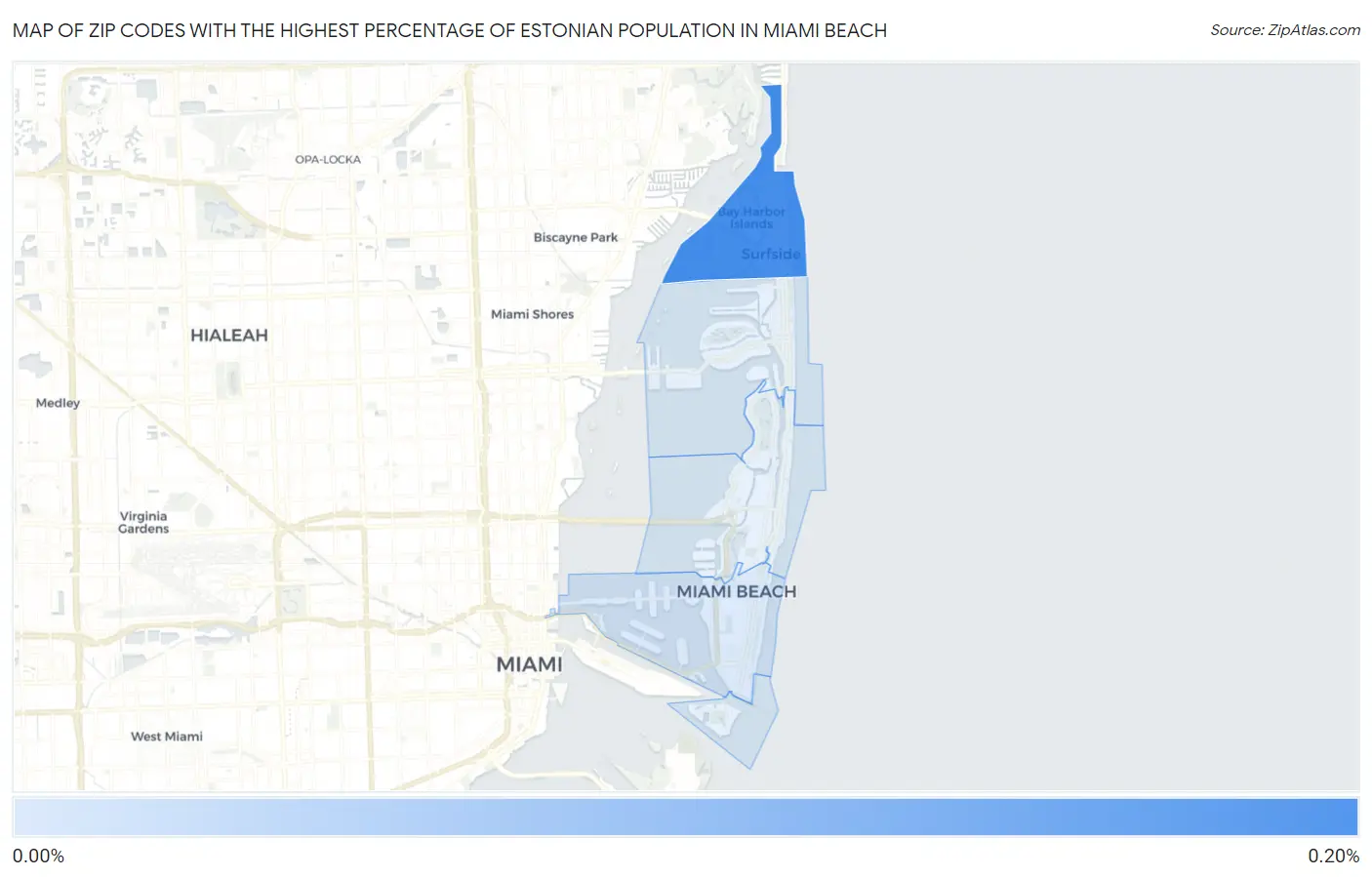 Zip Codes with the Highest Percentage of Estonian Population in Miami Beach Map