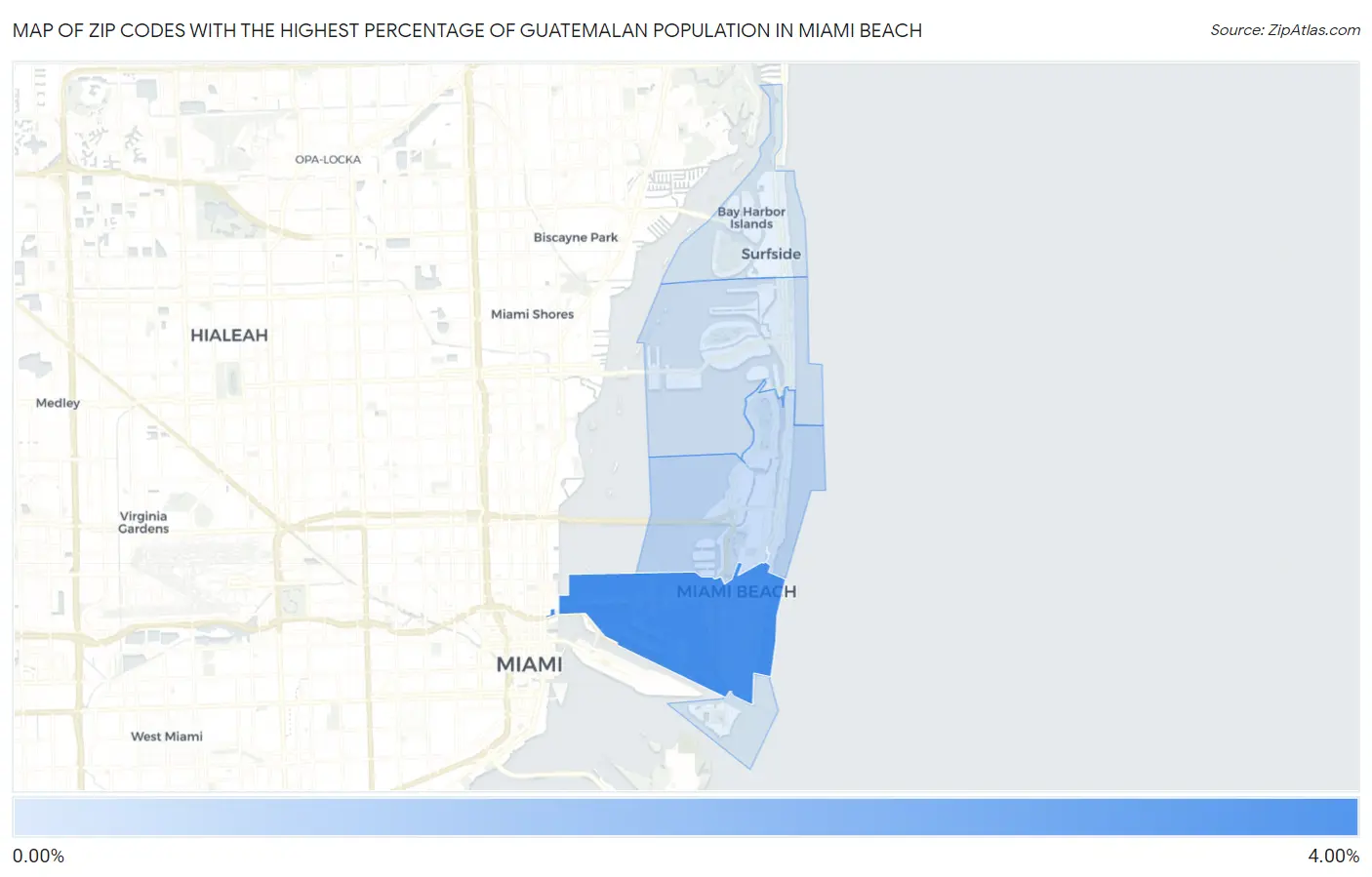 Zip Codes with the Highest Percentage of Guatemalan Population in Miami Beach Map