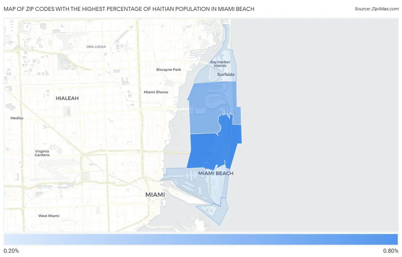 Zip Codes with the Highest Percentage of Haitian Population in Miami Beach Map