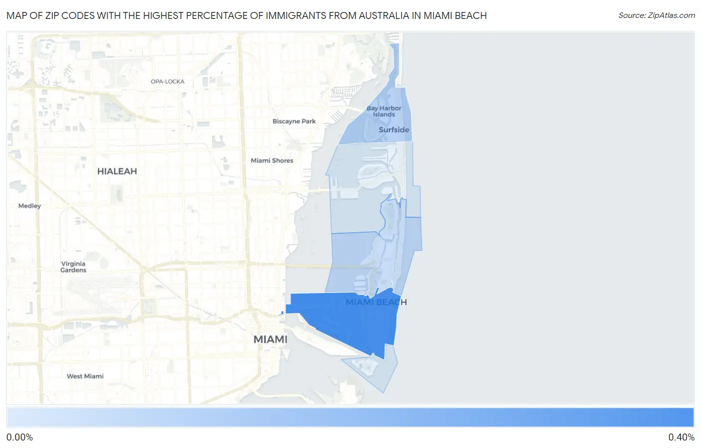 Zip Codes with the Highest Percentage of Immigrants from Australia in Miami Beach Map