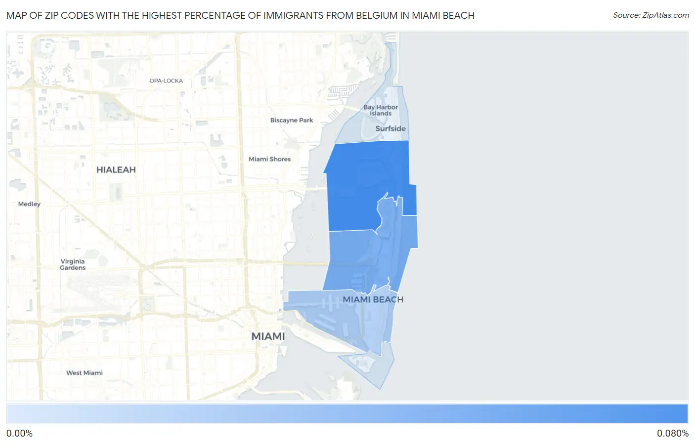 Zip Codes with the Highest Percentage of Immigrants from Belgium in Miami Beach Map