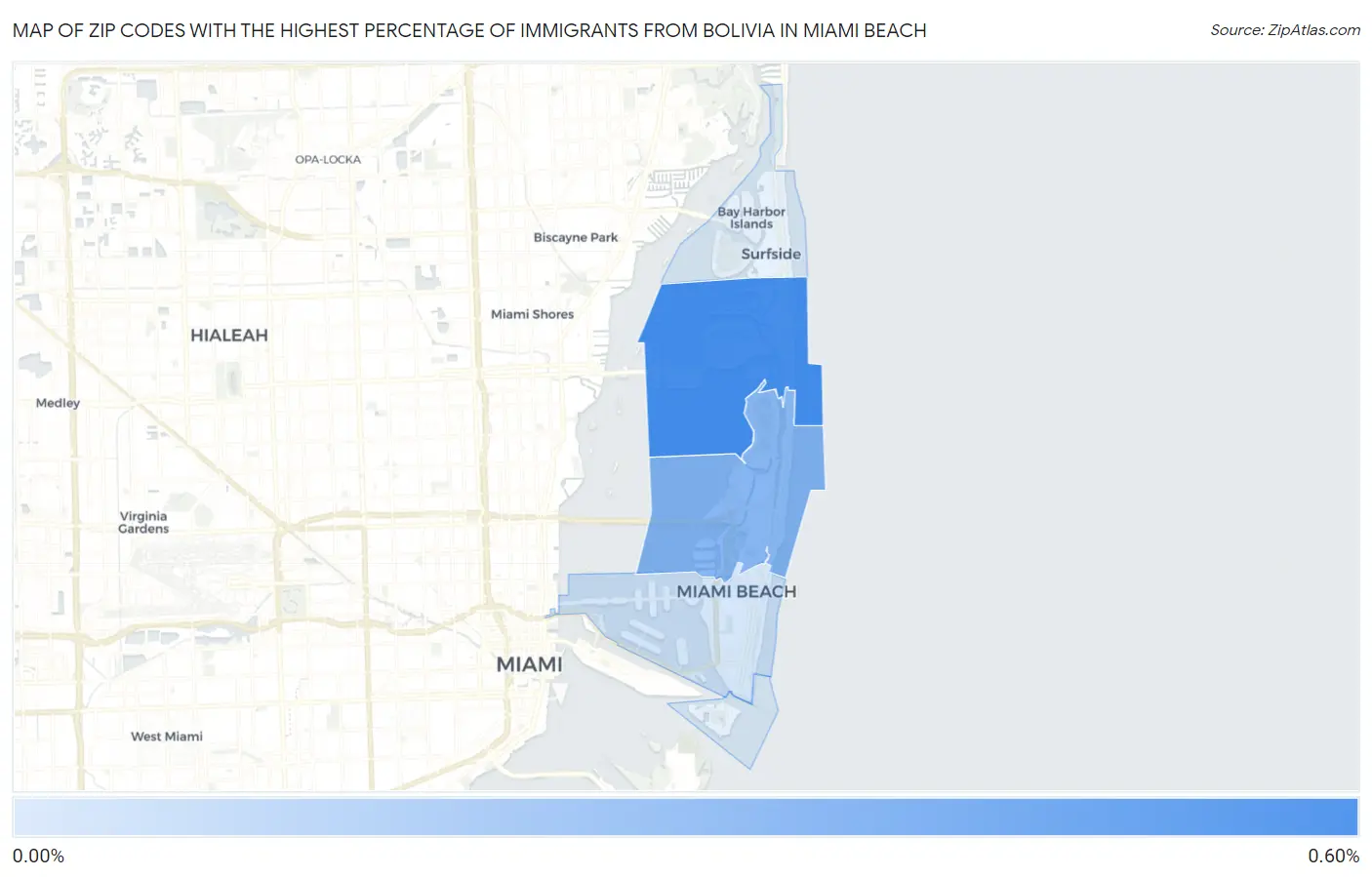 Zip Codes with the Highest Percentage of Immigrants from Bolivia in Miami Beach Map