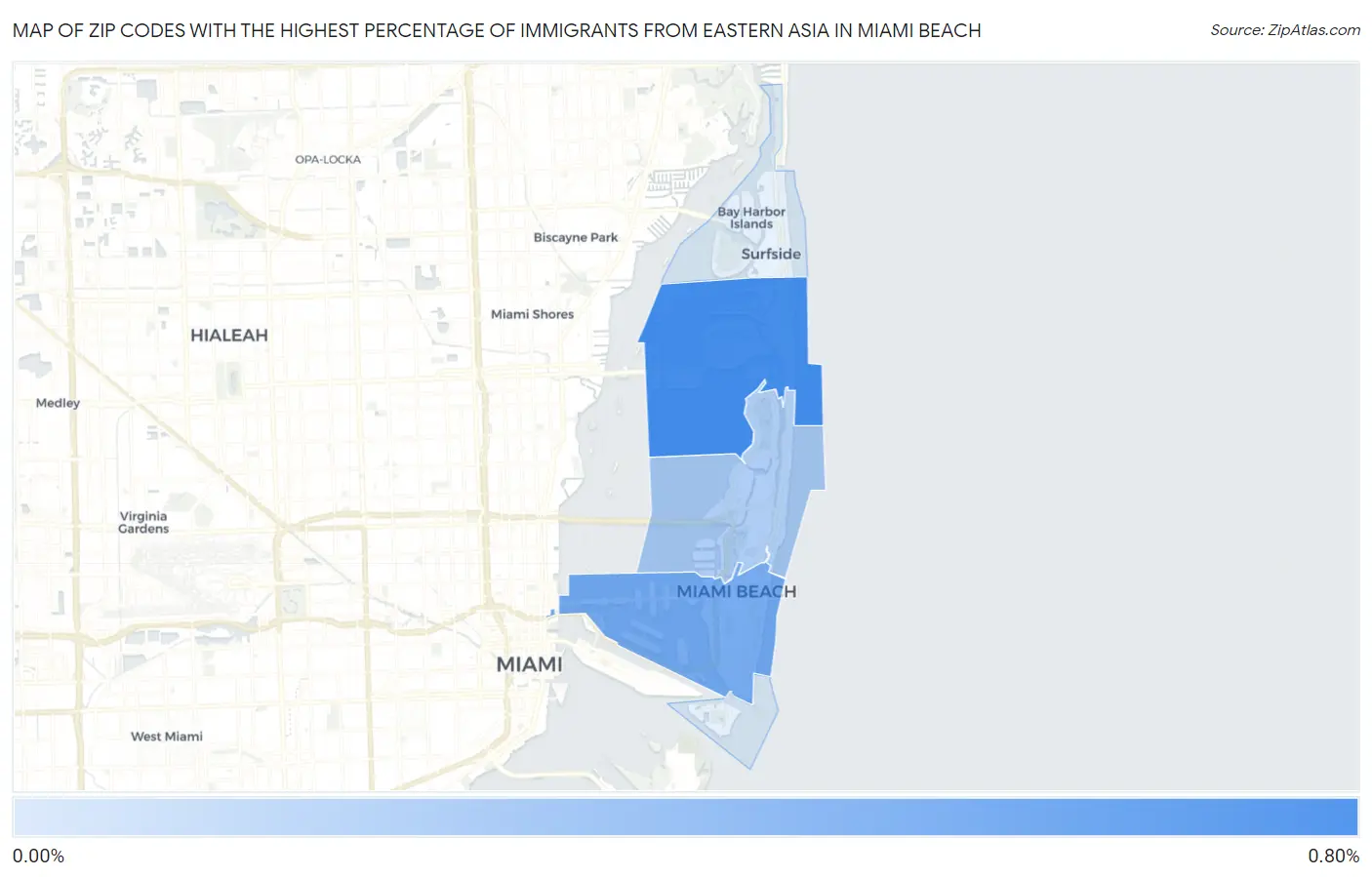 Zip Codes with the Highest Percentage of Immigrants from Eastern Asia in Miami Beach Map