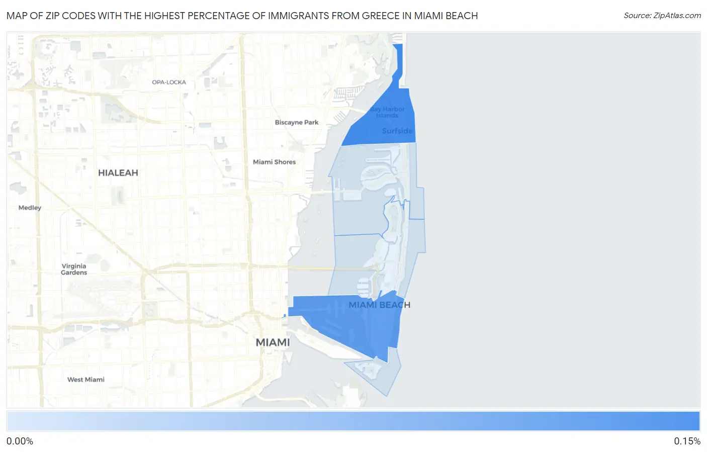 Zip Codes with the Highest Percentage of Immigrants from Greece in Miami Beach Map