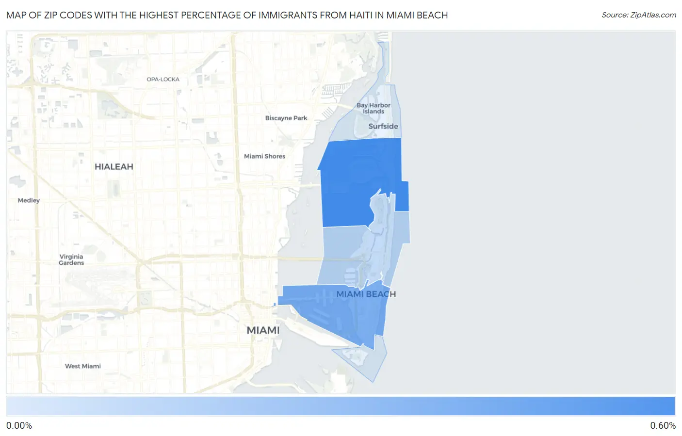 Zip Codes with the Highest Percentage of Immigrants from Haiti in Miami Beach Map