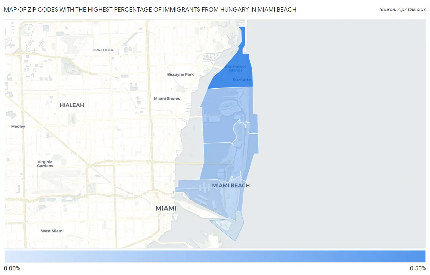 Zip Codes with the Highest Percentage of Immigrants from Hungary in Miami Beach Map