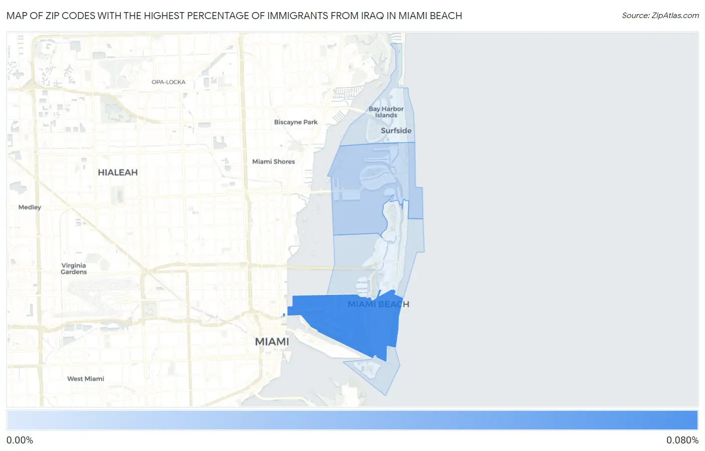 Zip Codes with the Highest Percentage of Immigrants from Iraq in Miami Beach Map