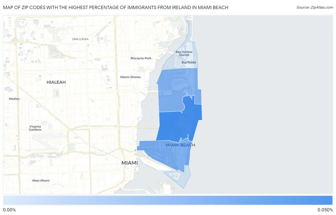 Zip Codes with the Highest Percentage of Immigrants from Ireland in Miami Beach Map