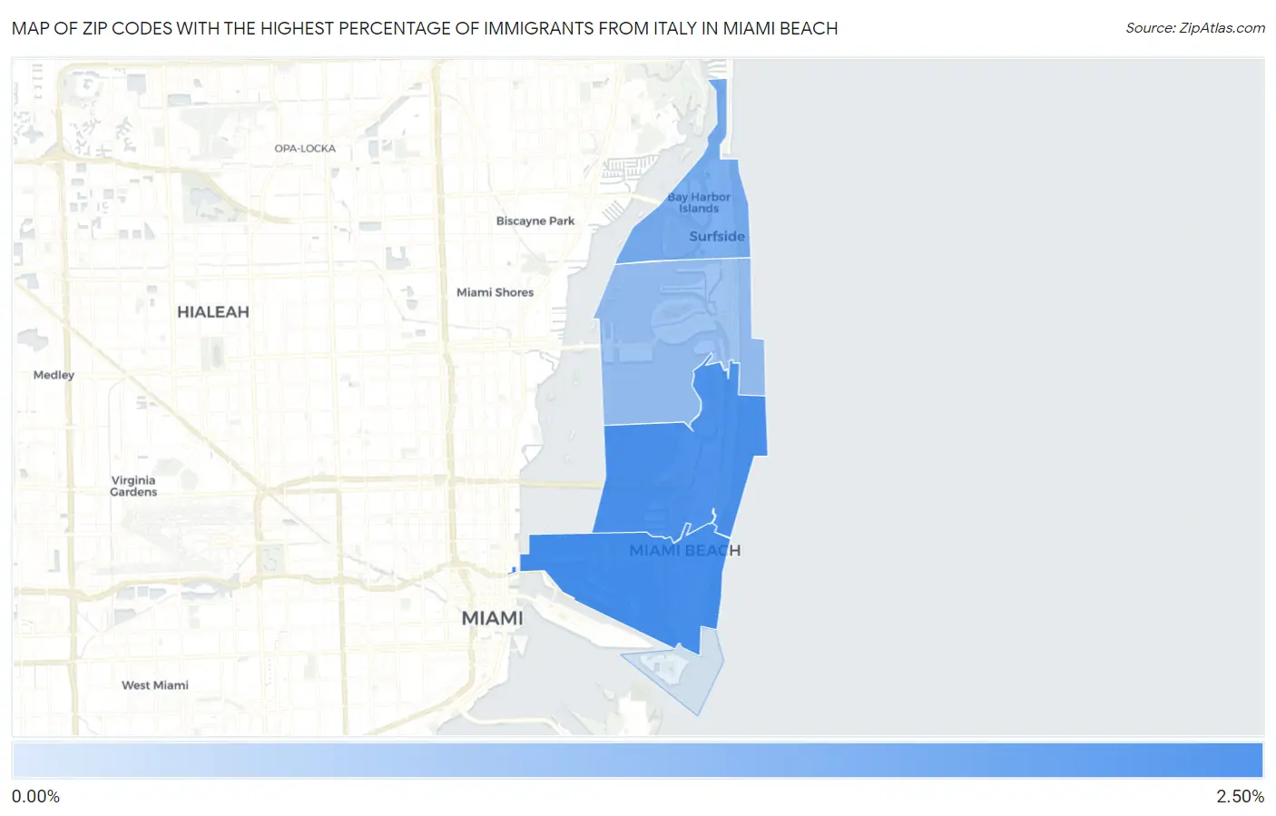 Zip Codes with the Highest Percentage of Immigrants from Italy in Miami Beach Map