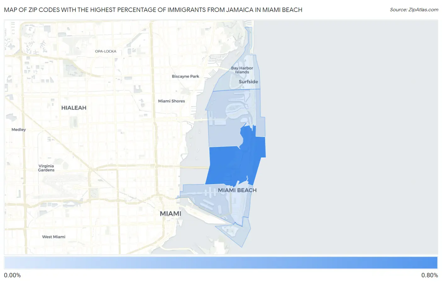 Zip Codes with the Highest Percentage of Immigrants from Jamaica in Miami Beach Map