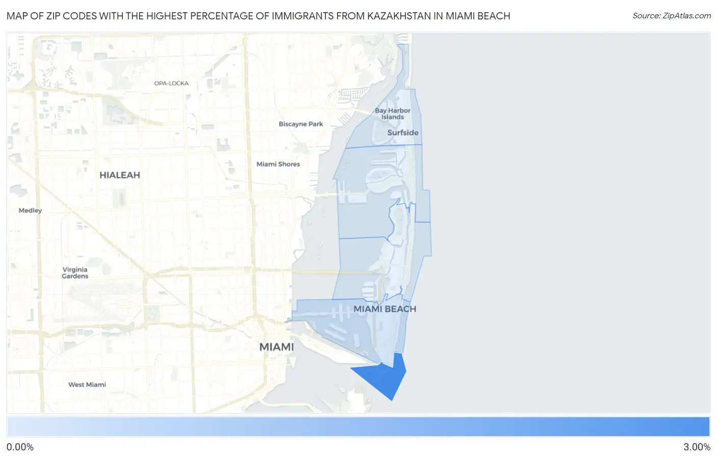Zip Codes with the Highest Percentage of Immigrants from Kazakhstan in Miami Beach Map