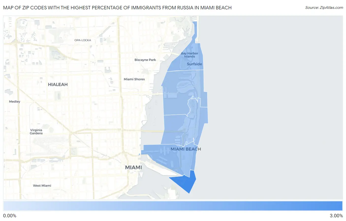 Zip Codes with the Highest Percentage of Immigrants from Russia in Miami Beach Map