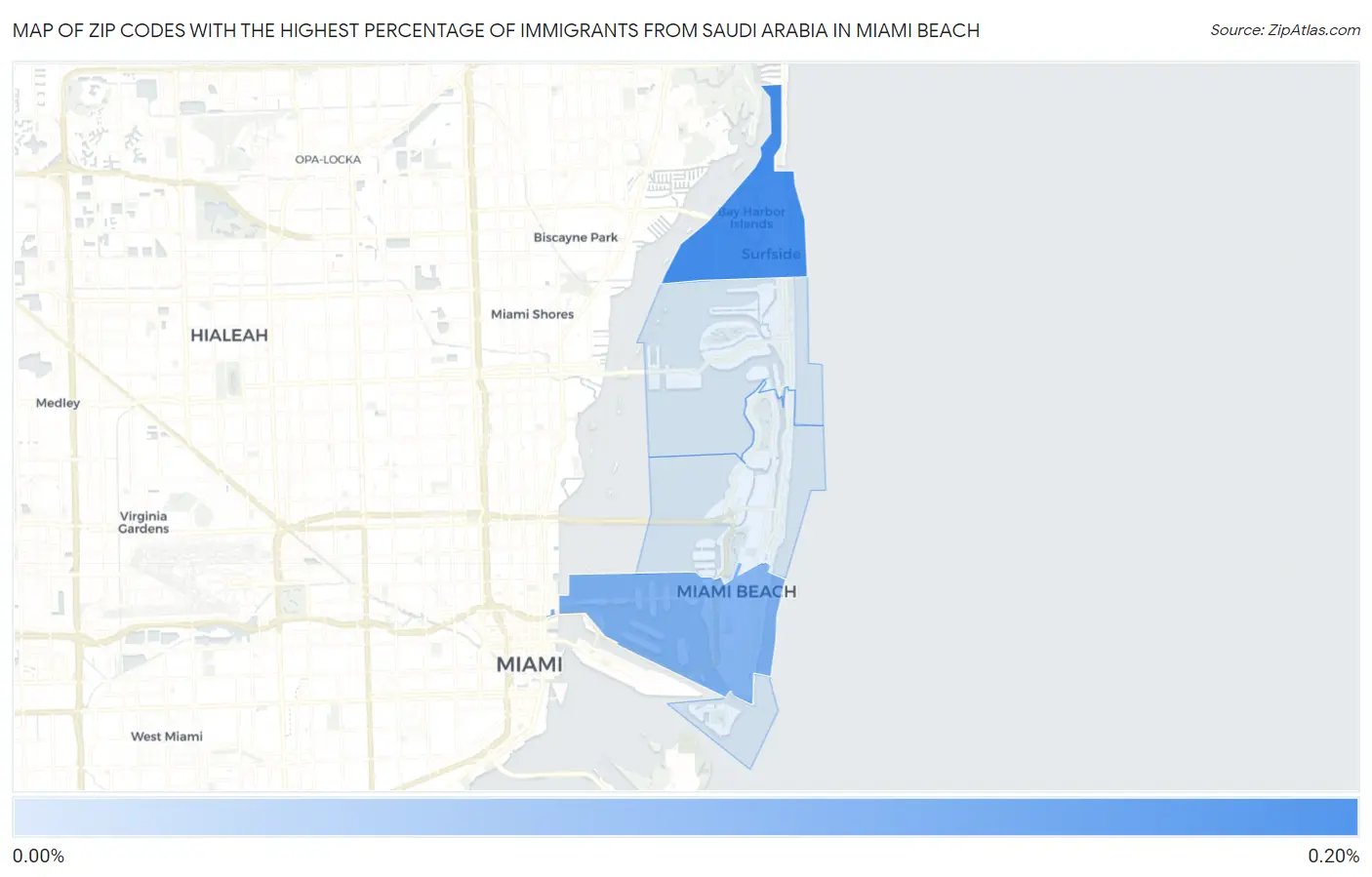 Zip Codes with the Highest Percentage of Immigrants from Saudi Arabia in Miami Beach Map