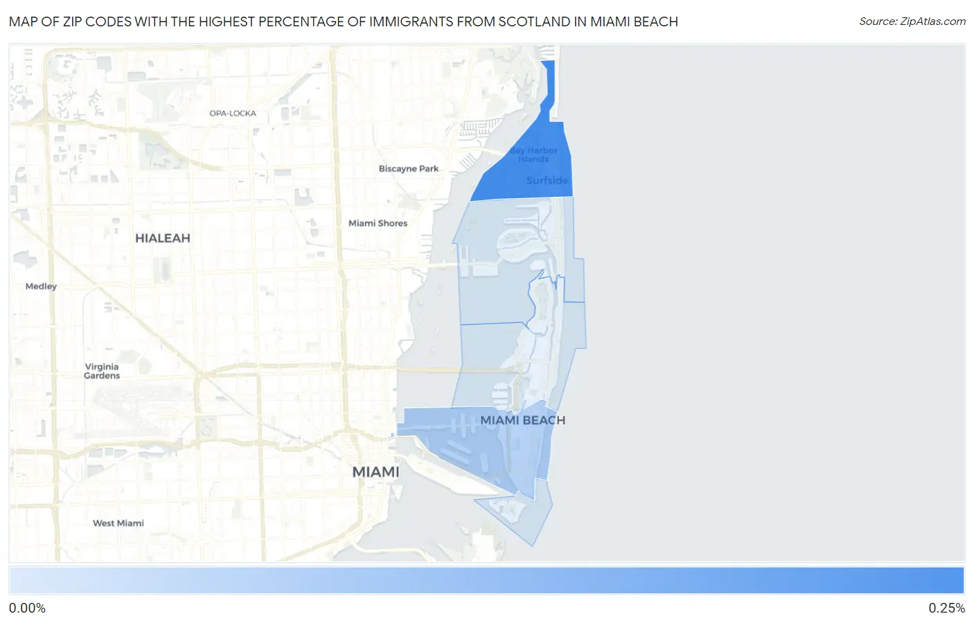 Zip Codes with the Highest Percentage of Immigrants from Scotland in Miami Beach Map