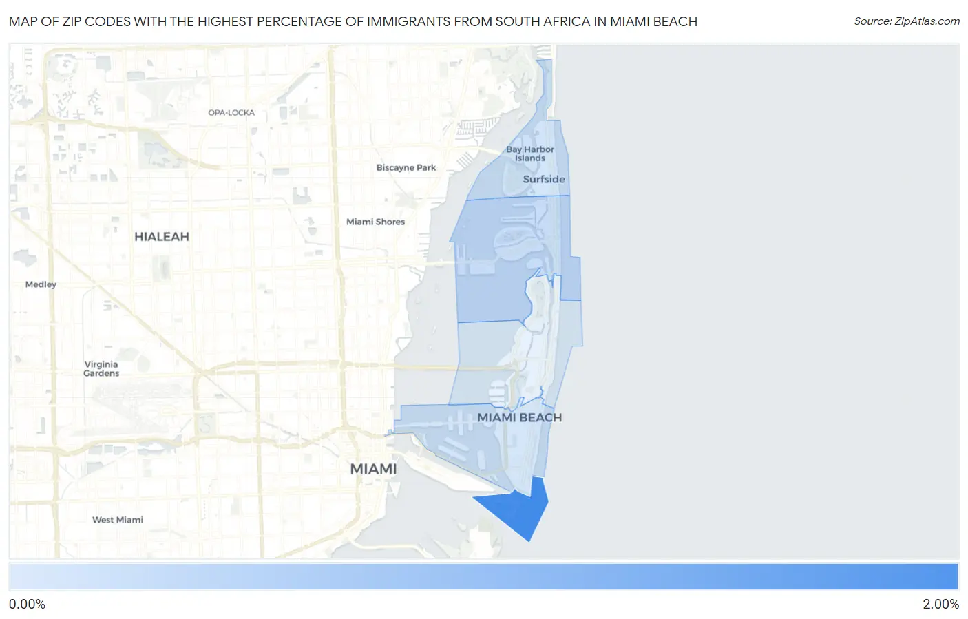 Zip Codes with the Highest Percentage of Immigrants from South Africa in Miami Beach Map