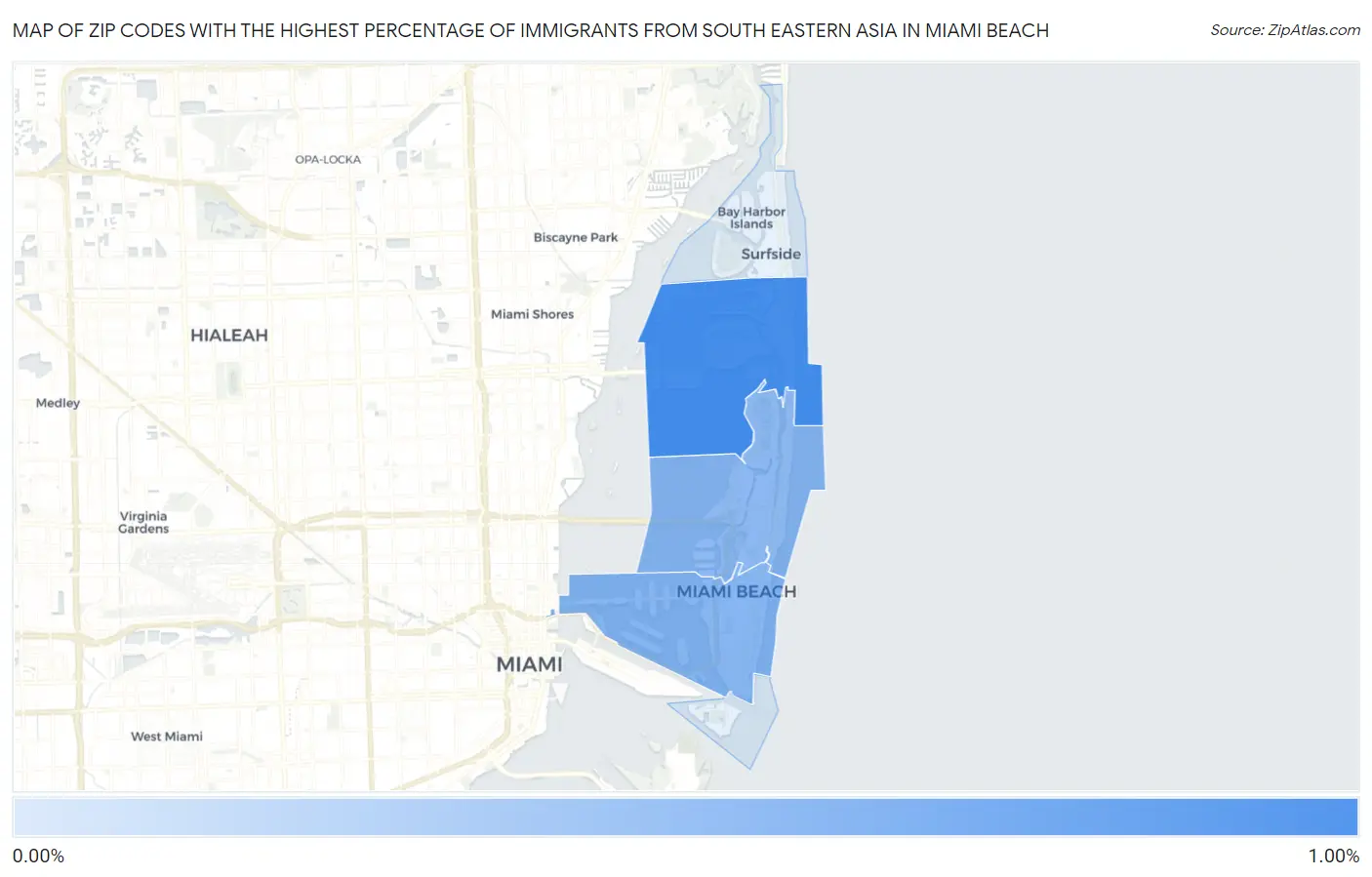 Zip Codes with the Highest Percentage of Immigrants from South Eastern Asia in Miami Beach Map