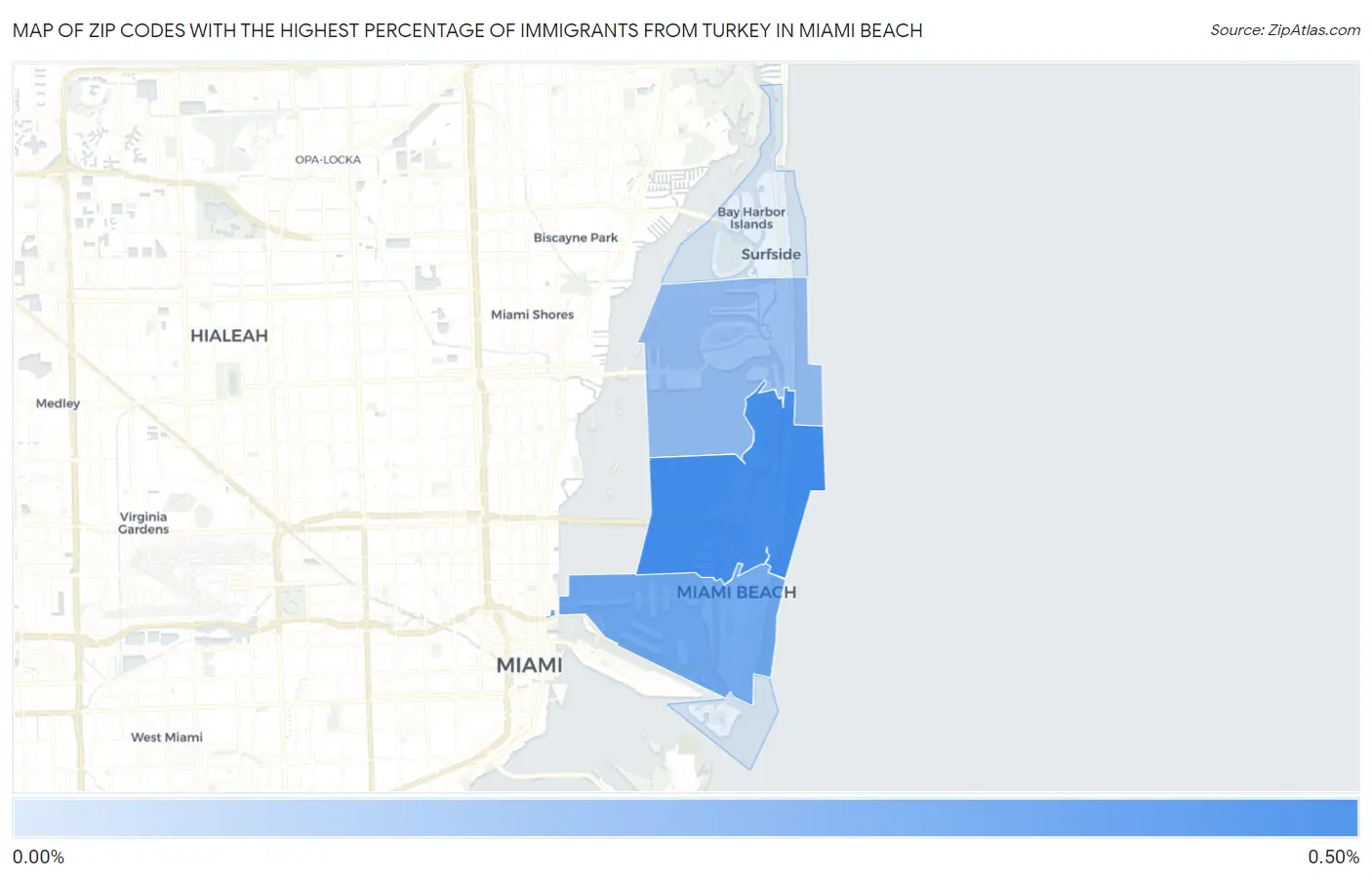 Zip Codes with the Highest Percentage of Immigrants from Turkey in Miami Beach Map