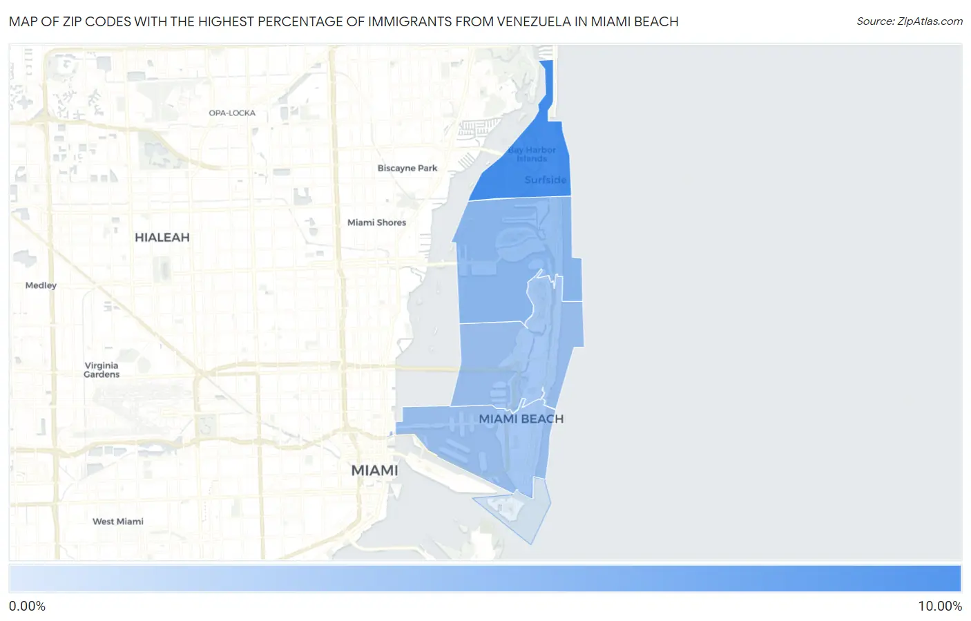 Zip Codes with the Highest Percentage of Immigrants from Venezuela in Miami Beach Map