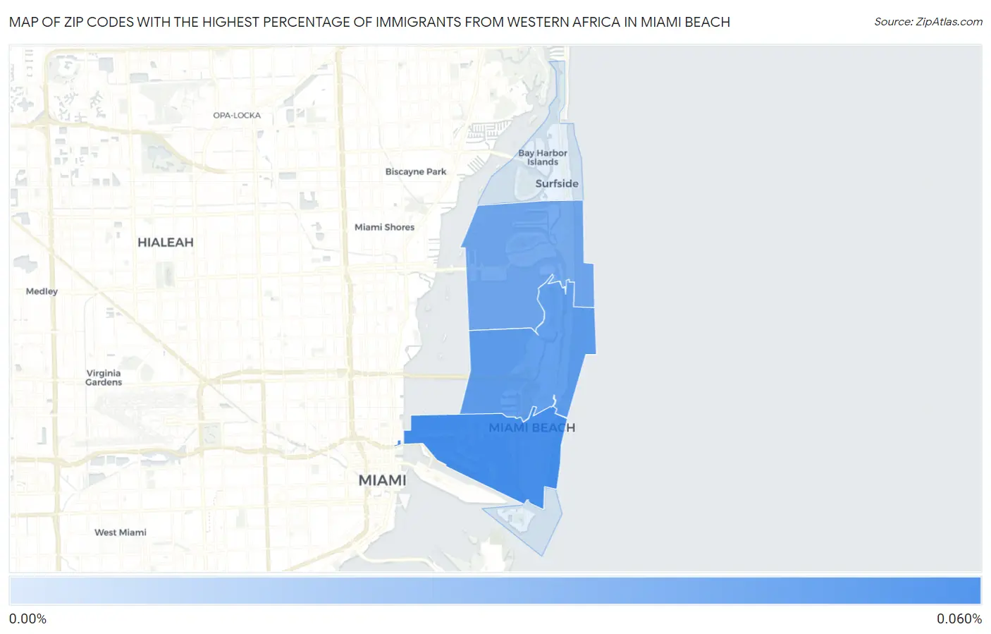 Zip Codes with the Highest Percentage of Immigrants from Western Africa in Miami Beach Map