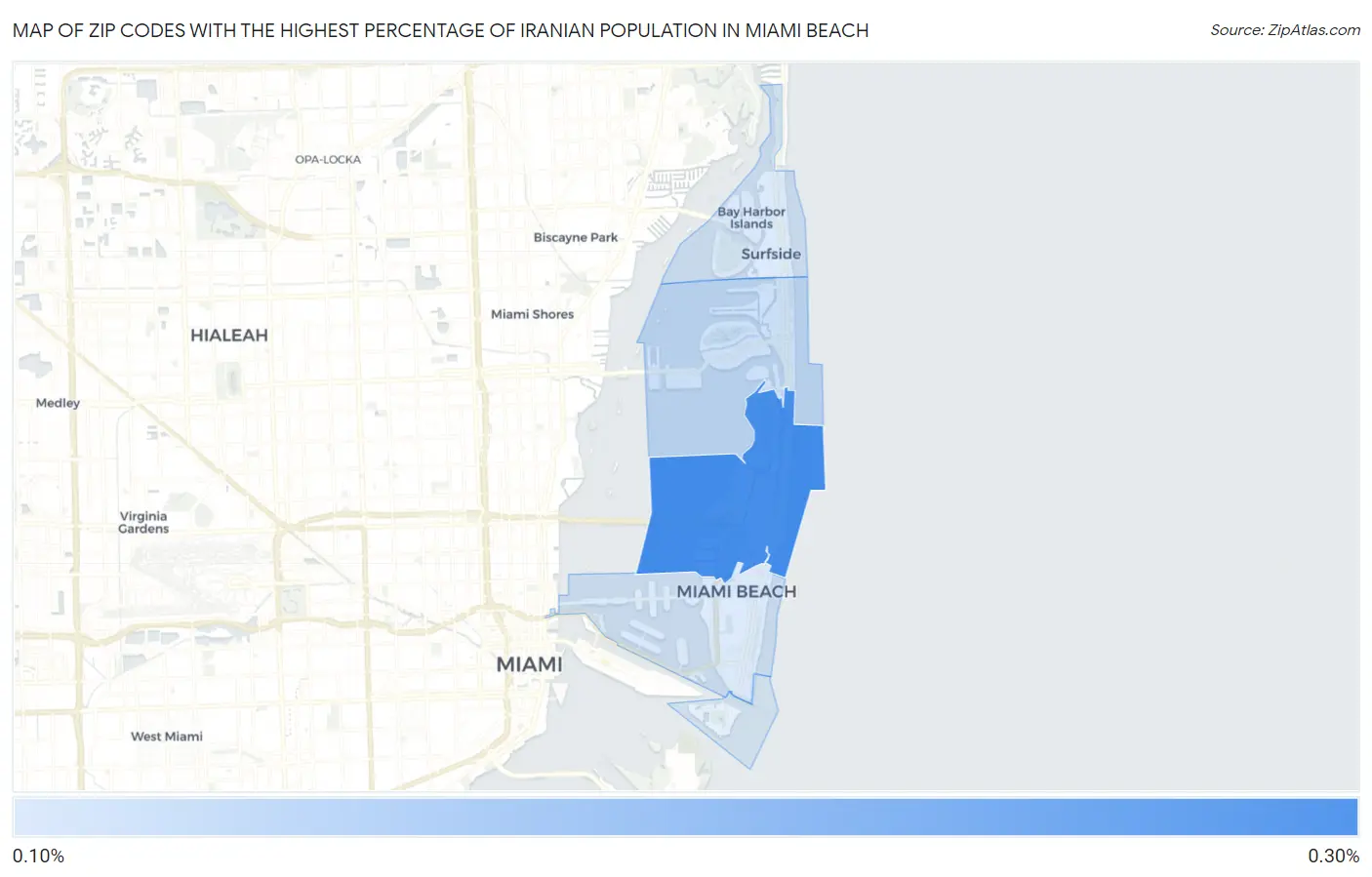 Zip Codes with the Highest Percentage of Iranian Population in Miami Beach Map