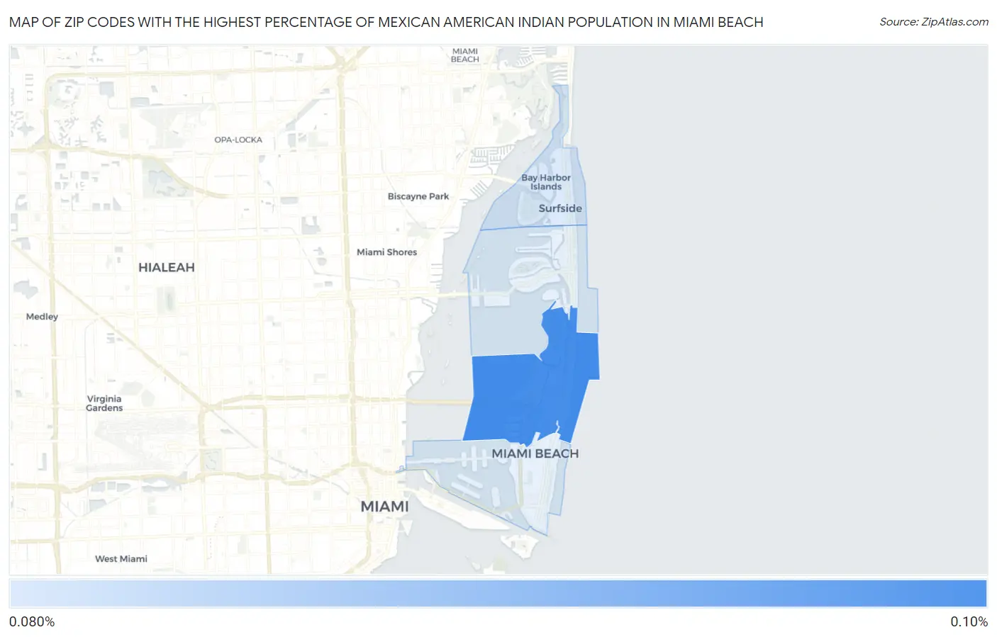 Zip Codes with the Highest Percentage of Mexican American Indian Population in Miami Beach Map