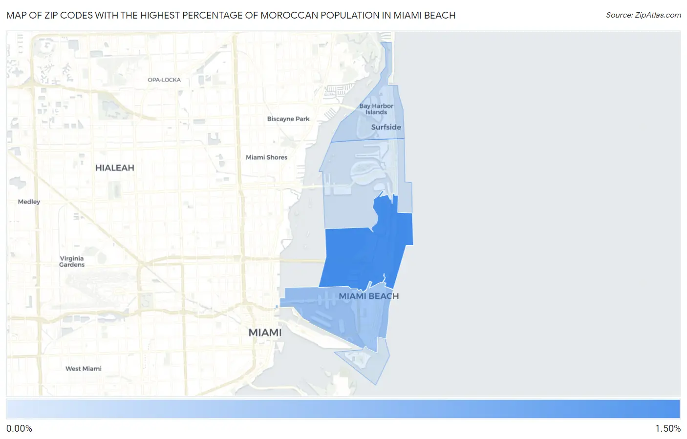 Zip Codes with the Highest Percentage of Moroccan Population in Miami Beach Map