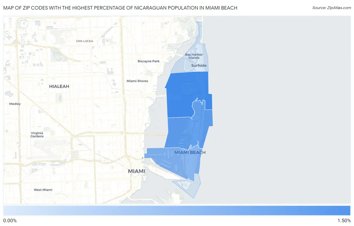 Zip Codes with the Highest Percentage of Nicaraguan Population in Miami Beach Map
