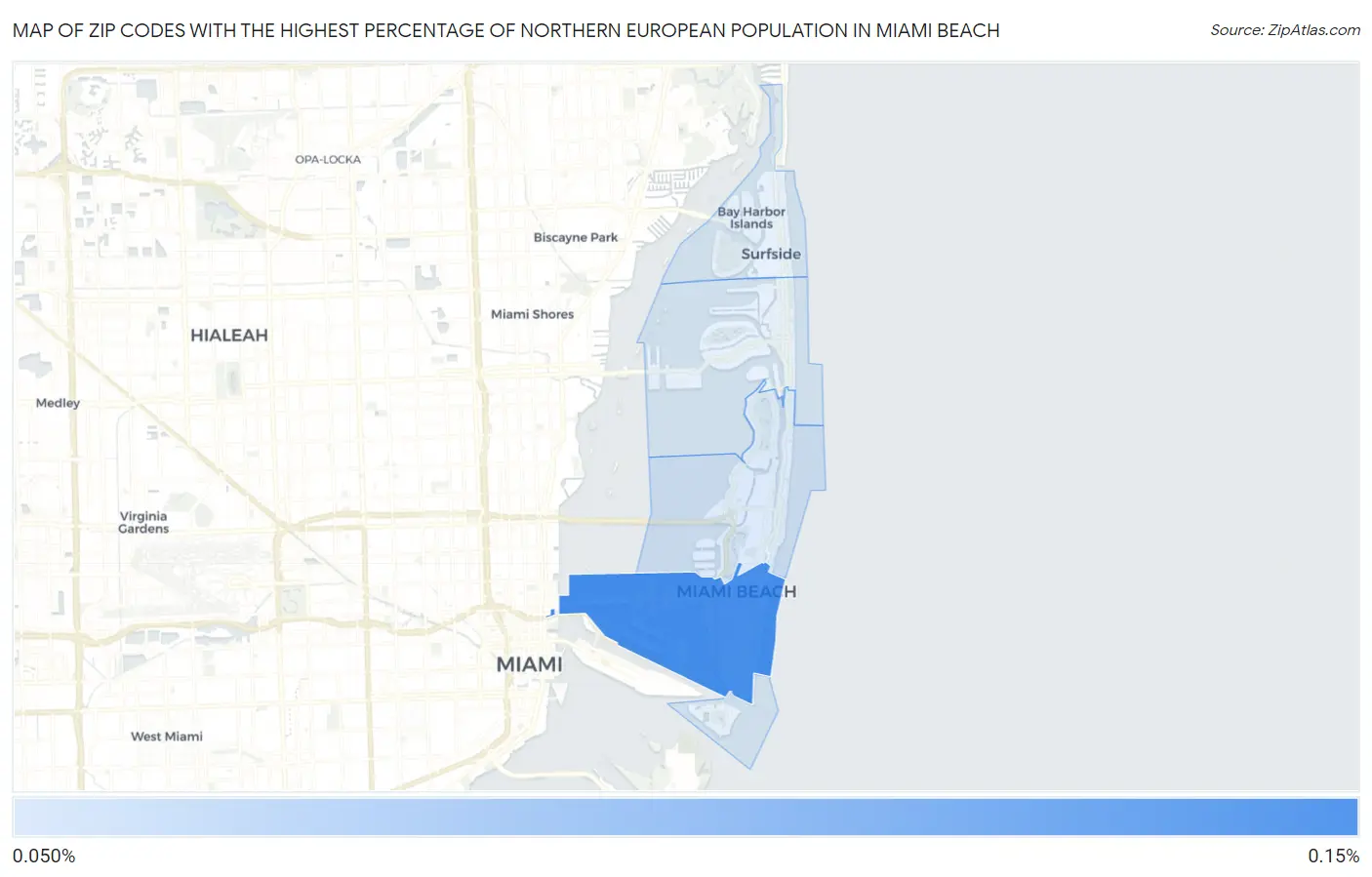 Zip Codes with the Highest Percentage of Northern European Population in Miami Beach Map